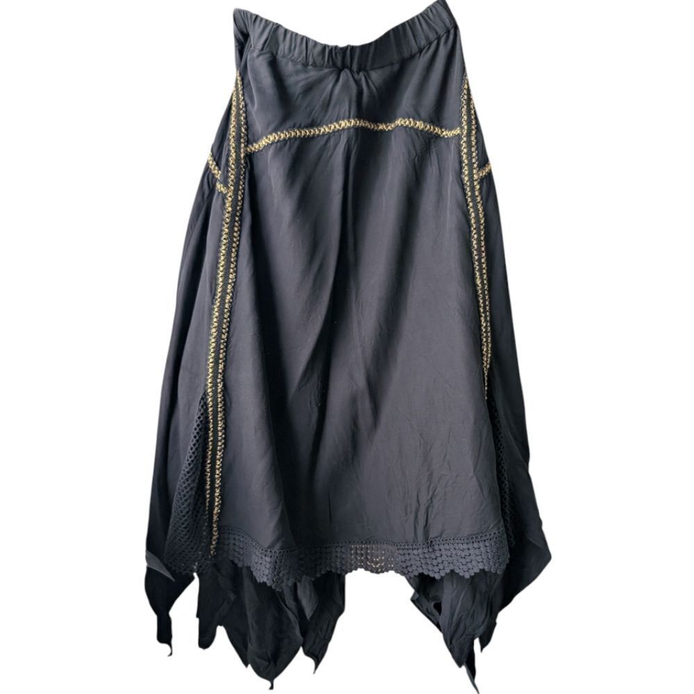 Ixiah Black and Gold Asymmetrical Handkerchief Hem Twirly Midi Skirt Size M - Picture 9 of 14